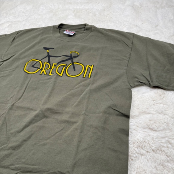 Vintage Oregon Bike Short Sleeve T-Shirt Bayside Made in USA Cotton Green XL - Picture 6 of 6